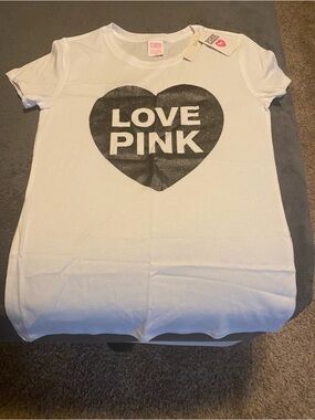 Pink Victoria’s Secret originals glitter logo tee